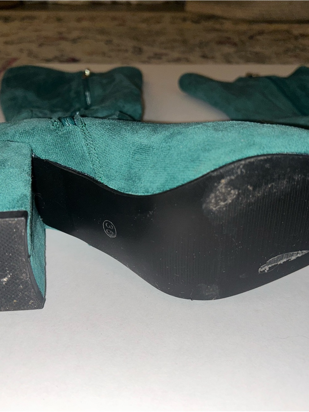 Women's Teal Suede Mid-Calf Block Heel Boots - Picture 7 of 9